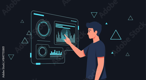 Interactive interface exploration: A modern digital workspace illustration for data analysis