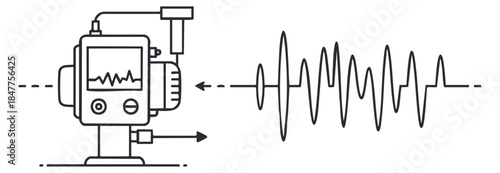 A sound wave monitoring device with waveforms in minimalist vector style, ideal for technology and engineering projects