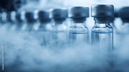 Vials of Vaccines in Cold Storage With Fog Effects Indicating Freezing Conditions