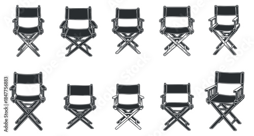 A collection of director's chairs in outlined vector style, perfect for film industry design and creative projects