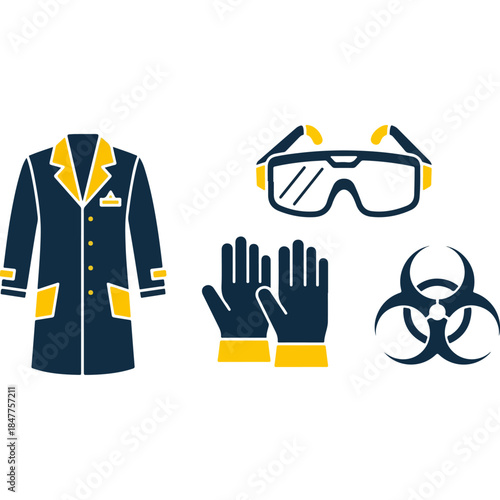 Set of personal protective equipment for laboratory work.