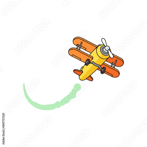 Yellow Biplane Flying Upwards with a Green Trail.