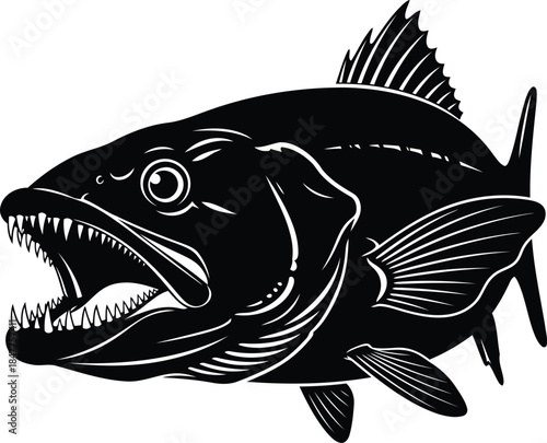 Aggressive predatory fish illustration with sharp teeth
