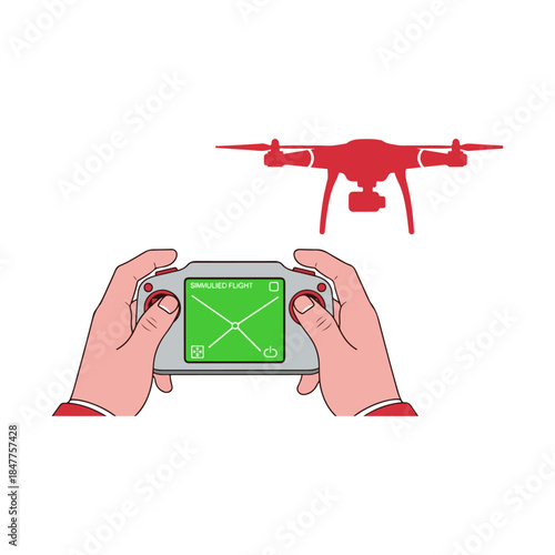 Hands controlling a drone with a remote control device.