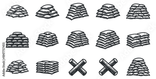 A set of various rock and stone piles in outline vector style, suitable for construction and mining illustrations
