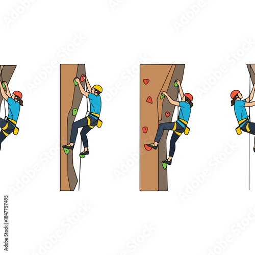 People engaging in indoor rock climbing sport activity.