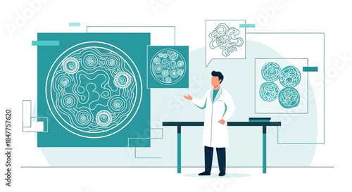 Medical professional presenting microbiological research findings and laboratory studies analysis
