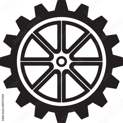 vector gear wheel icon solid white background silhouette
