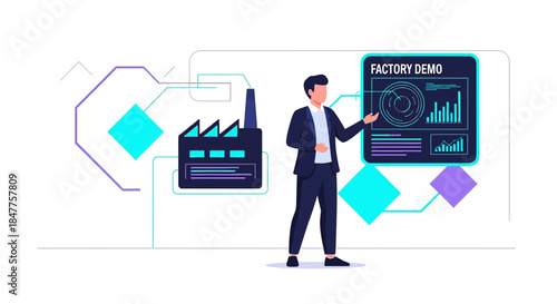 Presentation of factory automation process showcasing smart industrial manufacturing analytics