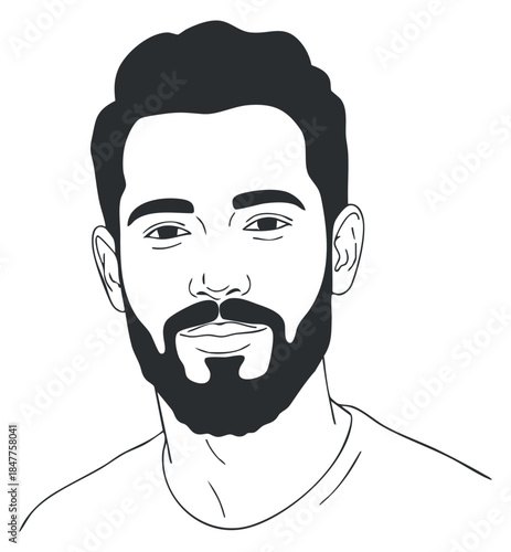 A line art illustration of a smiling man with a beard in a minimalist vector style, suitable for social media or branding projects