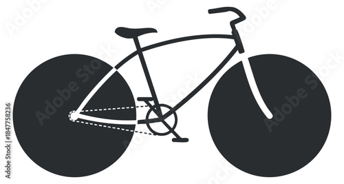 A minimalist bicycle illustration featuring large wheels and a simple frame in black and white vector style, ideal for cycling-related projects