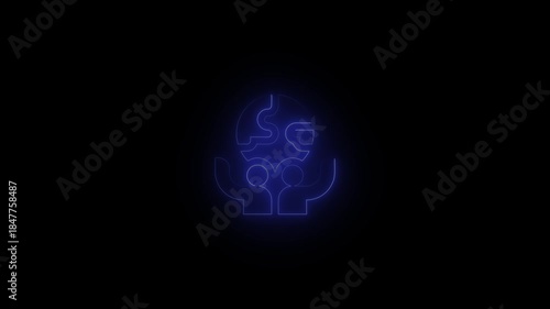 Blue neon people holding money on black background