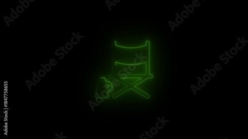 Green neon director chair with cup production