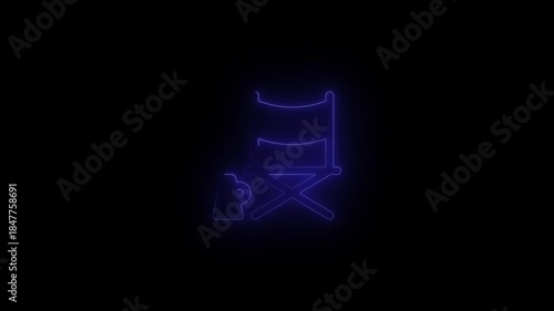 Blue neon director chair with cup production
