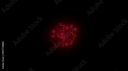 Red neon stars and swirls on black background