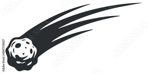 A comet with a tail in black and white vector style, ideal for space-themed designs and illustrations