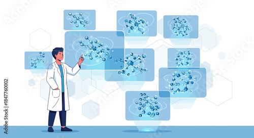 Scientist analyzing molecular structure data on holographic display for research purposes,