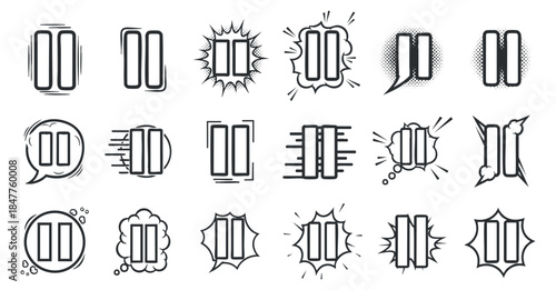 A collection of comic-style speech bubbles and effects in black and white vector style, ideal for graphic design and creative projects