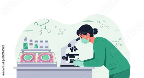Scientist analyzing samples under a microscope in a modern laboratory for medical innovation
