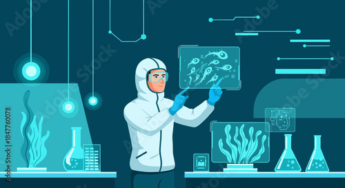 Scientist conducting research with advanced technology in a modern laboratory setting