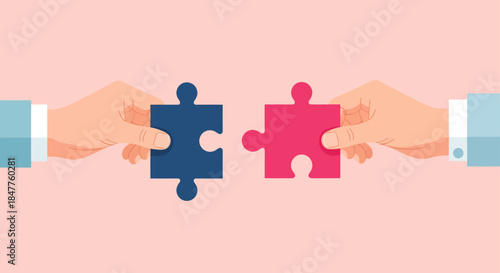 Hands Connecting Puzzle Pieces Concept for Business Cooperation and Teamwork