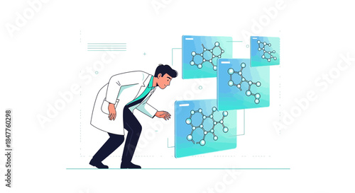 Scientist exploring molecular structures on digital interface for advanced research and innovation