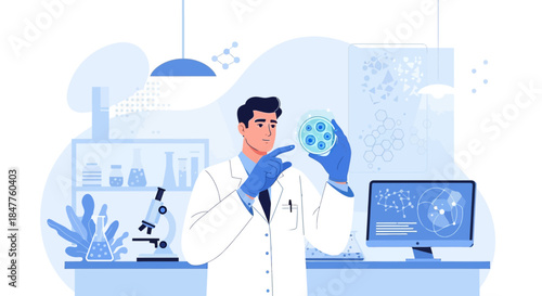 Scientist inspecting cultured cells in laboratory environment promoting scientific research and