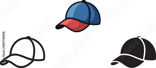 Baseball cap icons collection isolated on transparent background different styles headwear