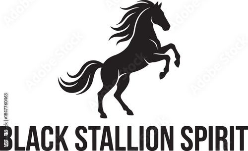 Black stallion spirit rearing horse silhouette with text isolated on transparent background power