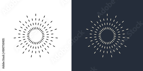 Line firecrackers. Colorful radial firework linear sun icons. Vintage sunburst set. Bursting rays sunrise firework starburst blast, Radiant Spark. Rays. Vibrant festive decoration, celebration design