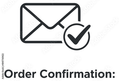 An email envelope with a checkmark symbol in flat outline vector style, ideal for order confirmation notifications