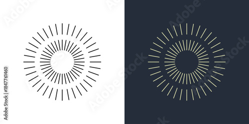 Line firecrackers. Colorful radial firework linear sun icons. Vintage sunburst set. Bursting rays sunrise firework starburst blast, Radiant Spark. Rays. Vibrant festive decoration, celebration design