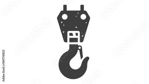 Minimalist Vector Illustration of a Heavy-Duty Electric Crane Hook for Construction Equipment