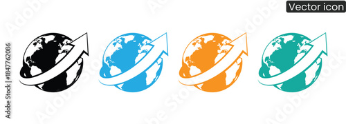Vibrant global growth icons with arrows for business and finance concepts