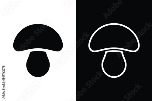 Mushroom icon vector set, Flat and line art fungus symbol illustration