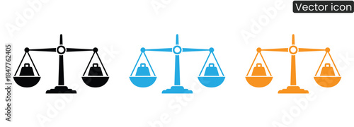 Set of colorful scales of justice icons representing fairness and balance