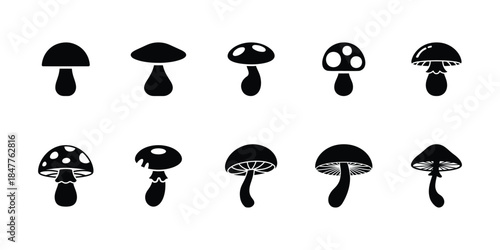 Black mushroom silhouette set icons
