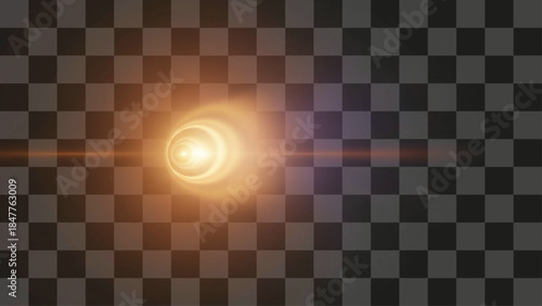 Abstract light tunnel effect with glowing golden rings and horizontal lens flare, dynamic circular shape, design element for space concepts