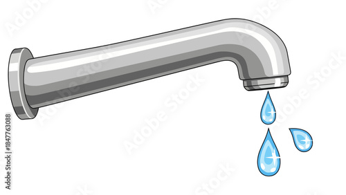 Chrome faucet with three blue water drops falling