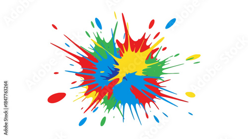 Colorful paint splatters explosion on white background