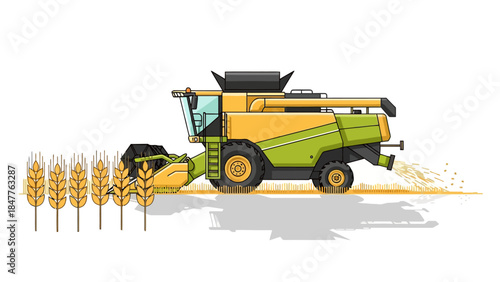Combine harvester working in a wheat field