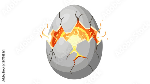 Cracked egg with glowing fire inside and orange flames erupting