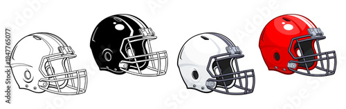 classic american football gridiron helmet set black white red sport icon symbol logo vector on transparent background