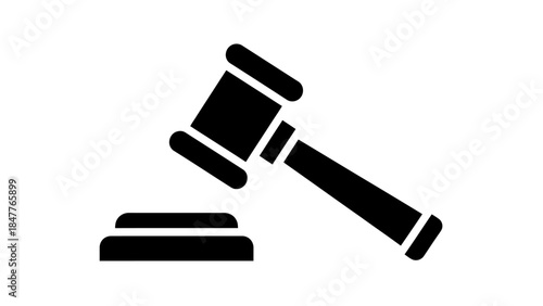 Minimalistic black and white gavel icon symbolizing law and justice in digital design