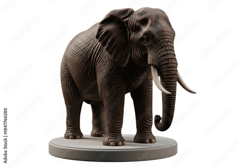 Fototapeta premium Realistic depiction of an African elephant figurine standing on a simple circular base