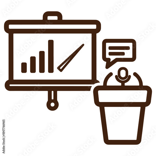 Businessman presenting data chart on projector screen during seminar isolated on transparent background