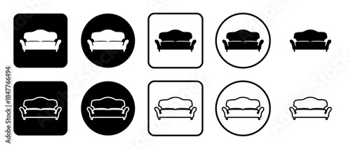 Icon set of sofa symbol. Filled, outline, black and white icons set, flat style.  Illustration on transparent background