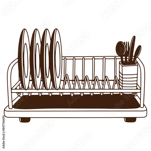 Dish rack with plates and utensils kitchen organization drying rack home essentials dishware storage