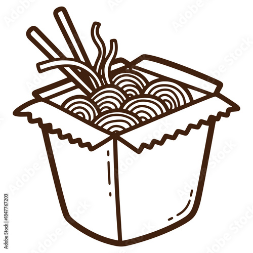Illustrated cup of noodles with chopsticks instant ramen Asian cuisine food icon vector illustration