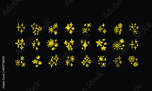 Yellow Snowflakes on Black Background